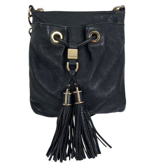 Michael Kors Camden Drawstring Tassel Bag Black Pebbled Leather - Picture 1 of 14